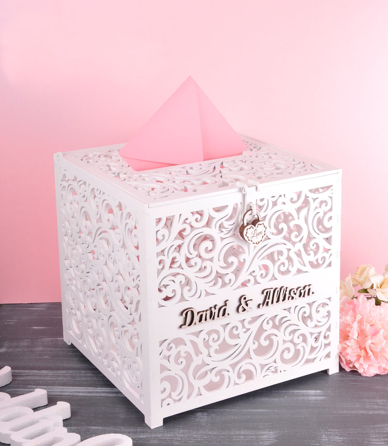 Wedding Card Box with Lock Rustic Wood Gift Box Card Holder for