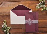 pocket fold wedding invitation, pocket invitation, laser cut invitation, laser cut wedding invitations, wedding invitations with rsvp, marsala and gold wedding invitations,elegant wedding invitations, wedding invites, wedding invitation, wedding invitations, marsala wedding invitation, lace wedding invitation