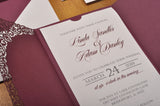 pocket fold wedding invitation, pocket invitation, laser cut invitation, laser cut wedding invitations, wedding invitations with rsvp, marsala and gold wedding invitations,elegant wedding invitations, wedding invites, wedding invitation, wedding invitations, marsala wedding invitation, lace wedding invitation