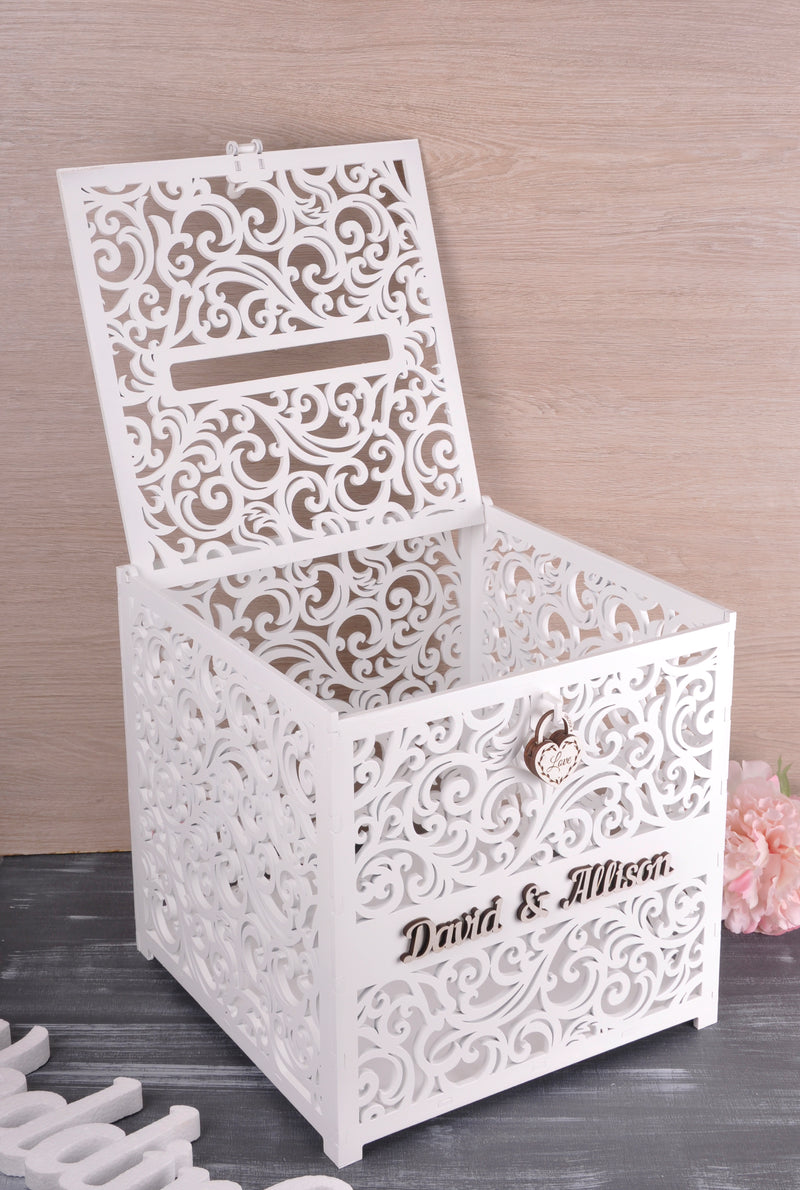 Wood Wedding Card Box With Lock And Cards Sign Rustic Large Hollow