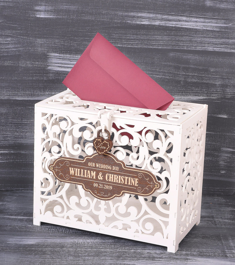 Wood Wedding Card Box With Lock And Cards Sign Rustic Large Hollow Wedding  Envelope Box Money Box Gift Card Box -z