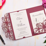 pocket fold wedding invitation, pocket invitation, laser cut invitation, laser cut wedding invitations, wedding invitations with rsvp, marsala wedding invitations,elegant wedding invitations, wedding invites, wedding invitation, wedding invitations, marsala wedding invitation, lace wedding invitation, gold foil wedding invitations